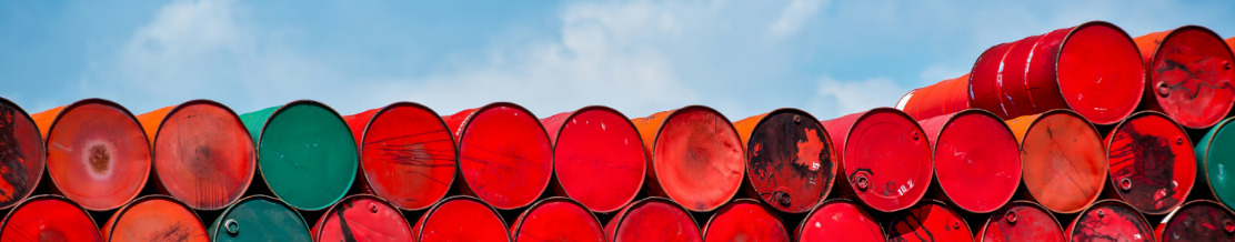Oil tanks stacked in a row, sustainable logistics and business procurement.