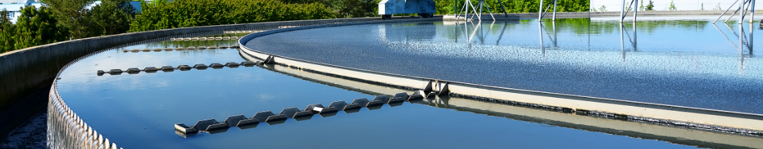 Water treatment tank with wastewater. Water purification process at water treatment plant. 