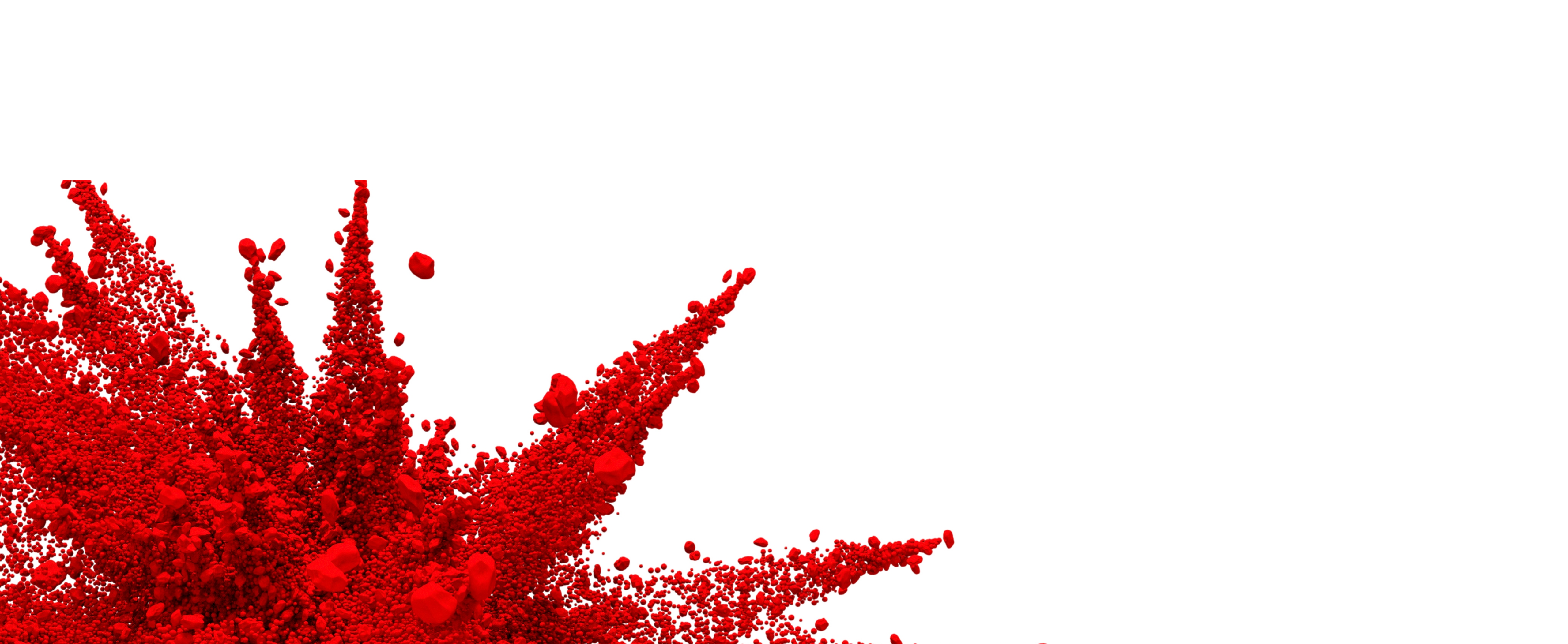 Red powder on white background. Powdered explosion, isolated on white with clipping path. Top view or flat lay.
